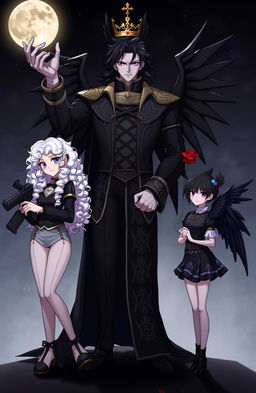 Three villains standing confidently in the foreground