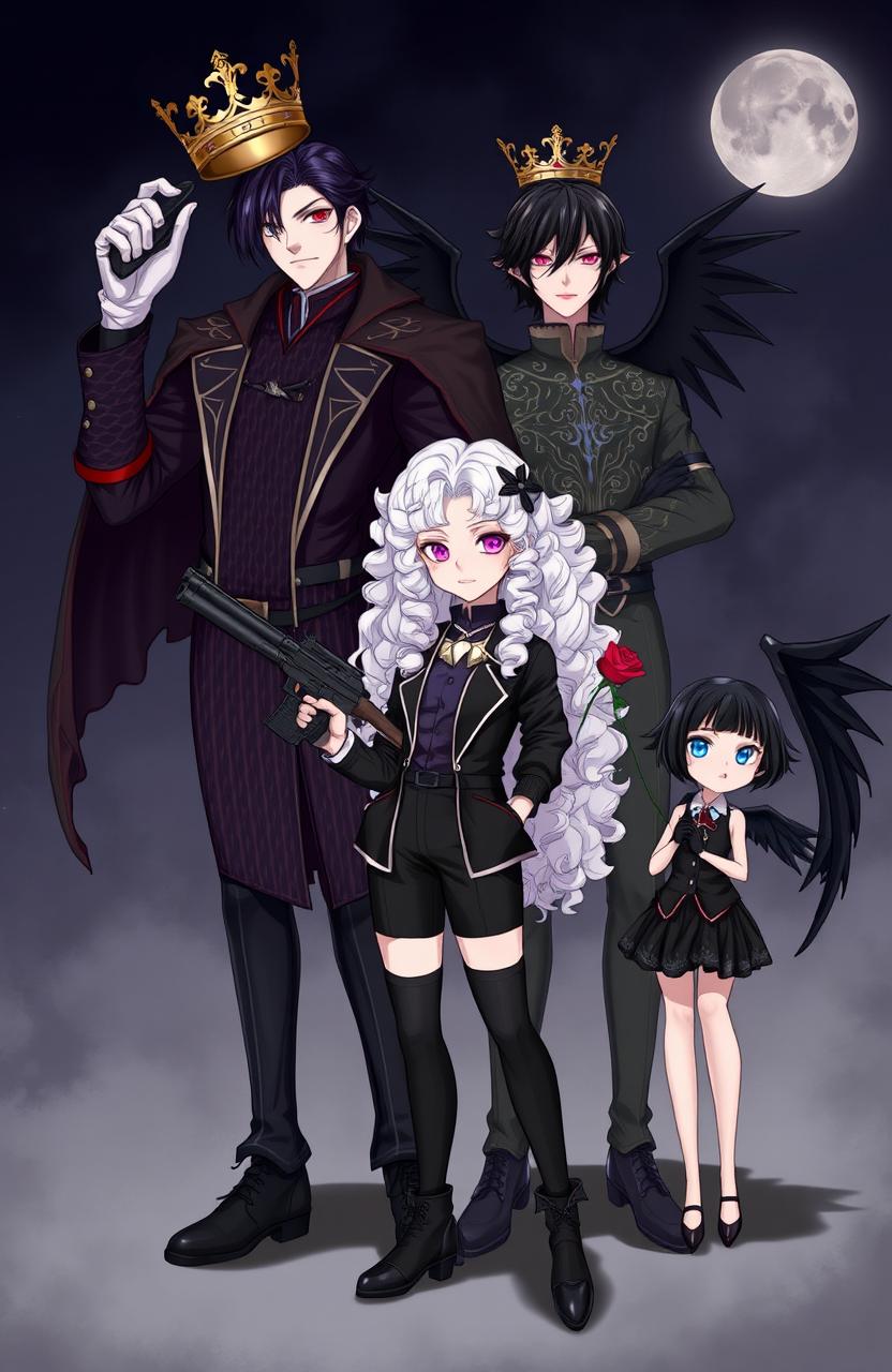 Three villains standing confidently in the foreground