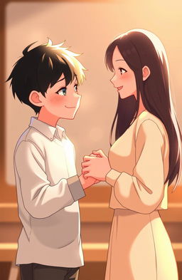 A romantic yet subtle scene of a guy and a girl shaking hands in a warm moment