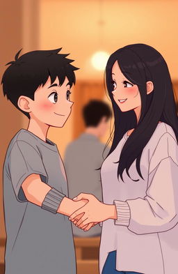 A romantic yet subtle scene of a guy and a girl shaking hands in a warm moment