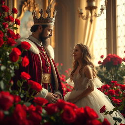 A majestic king conversing with his young princess in a beautifully decorated palace room