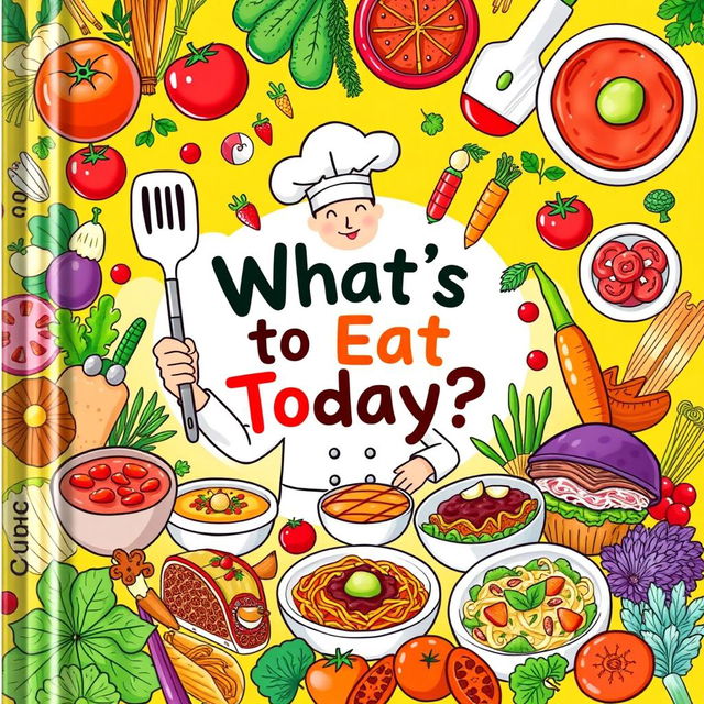 A vibrant and creative illustrated book cover for a cookbook titled 'What's to Eat Today?'