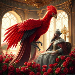 A detailed and imaginative scene showing a king engaged in a warm conversation with his young daughter, set in an ornate palace room