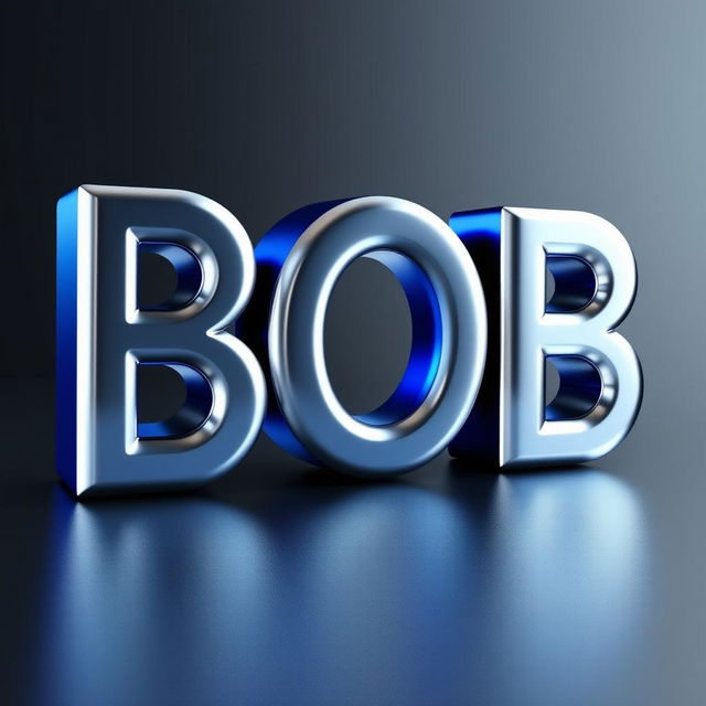 A 3D text rendering of the word 'BOB' in a bold, modern font that closely resembles the small MFA font style