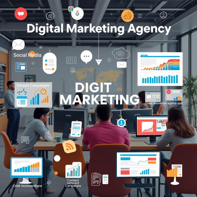 A visually engaging representation of a digital marketing agency showcasing its services