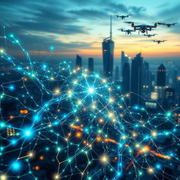 An abstract representation of artificial intelligence in a futuristic setting, featuring complex neural network patterns intertwined with luminous circuitry, glowing with vibrant colors of blue and green