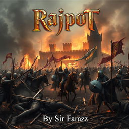A full-sized, straight-view cover showcasing an epic medieval battlefield where soldiers are clashing with swords, shields, and spears