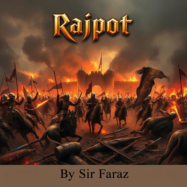 A full-sized, straight-view cover showcasing an epic medieval battlefield where soldiers are clashing with swords, shields, and spears