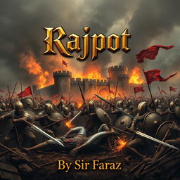 A full-sized, straight-view cover showcasing an epic medieval battlefield where soldiers are clashing with swords, shields, and spears