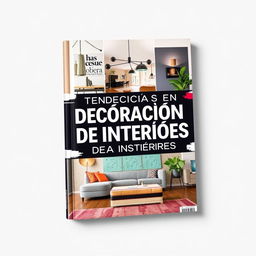 A striking and visually appealing book cover for a publication titled 'Tendencias en Decoración de Interiores para el Hogar'