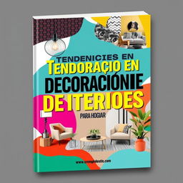 A striking and visually appealing book cover for a publication titled 'Tendencias en Decoración de Interiores para el Hogar'