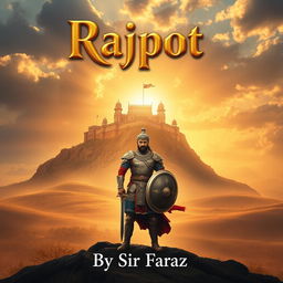 A full-sized, straight-view book cover focusing on royalty and valor, featuring a majestic Rajput palace or fortress standing tall on a rocky hill, bathed in golden sunlight under a dramatic sky