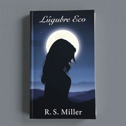 A minimalist book cover featuring a 2D silhouette of an enigmatic and captivating female figure, with a lost gaze surrounded by shadows that suggest mystery and longing