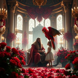 A majestic scene set in a lavish room of a grand palace