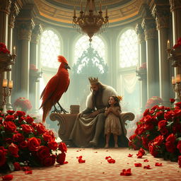 A majestic scene set in a lavish room of a grand palace