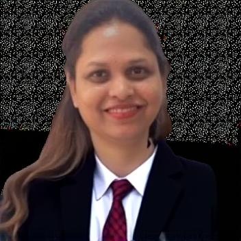 A female advocate in formal attire, wearing a black blazer and a white shirt, with a confident smile and a professional demeanor