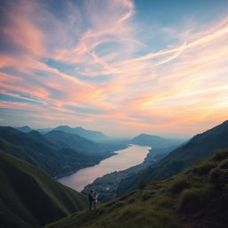A cinematic photograph featuring a stunning landscape under a vibrant, sexy blue sky
