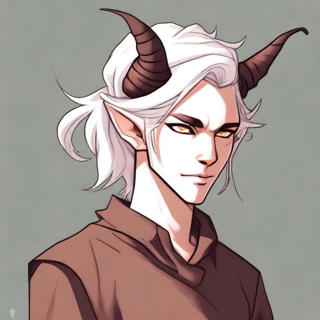 This digital art image showcases a young Tiefling character