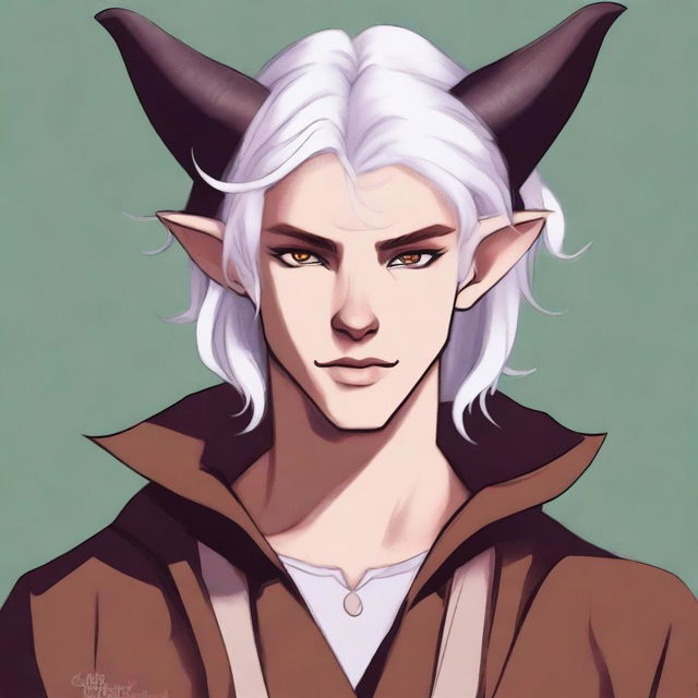 This digital art image showcases a young Tiefling character