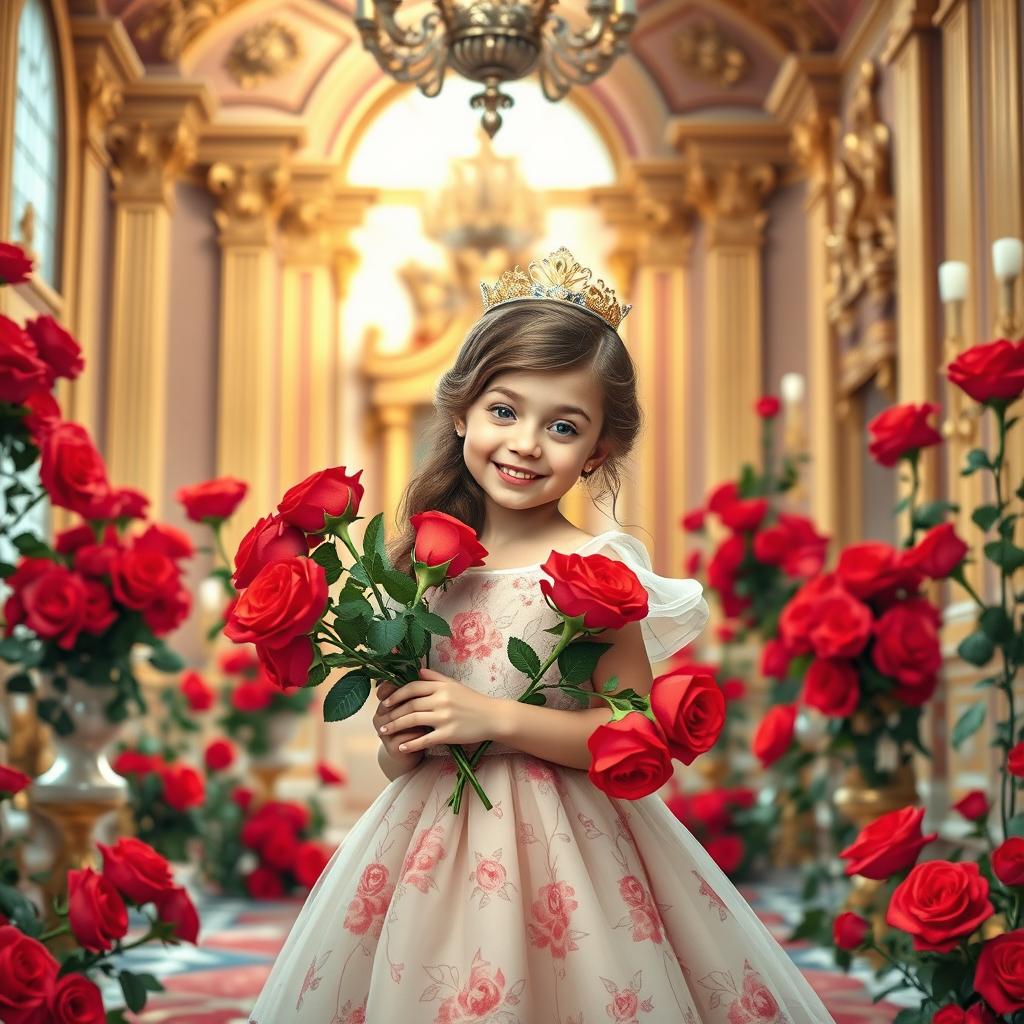 A whimsical royal poster featuring a young princess who adores roses