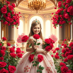 A whimsical royal poster featuring a young princess who adores roses