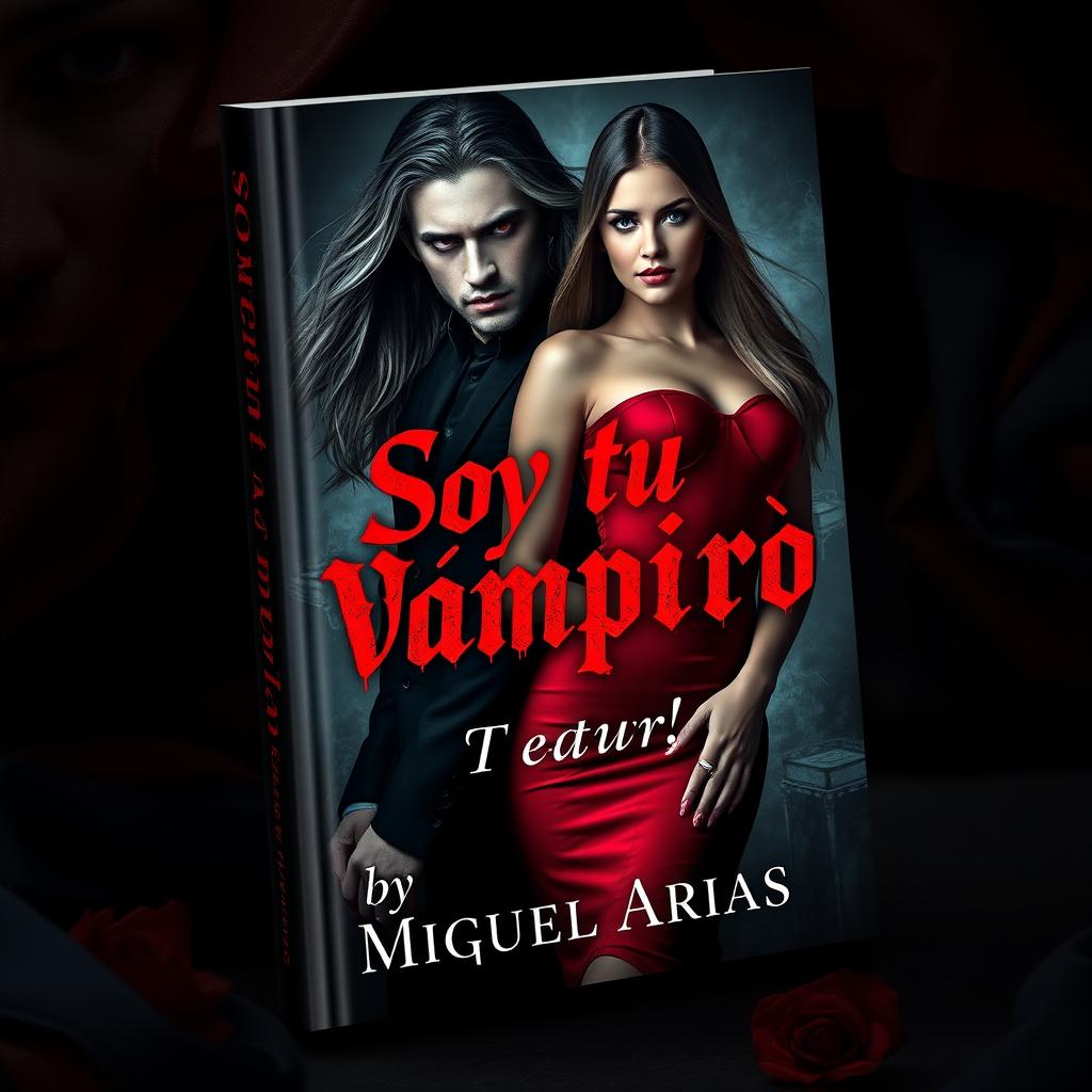 A stunning book cover design for a story titled 'Soy tu vampiro' by Miguel Arias