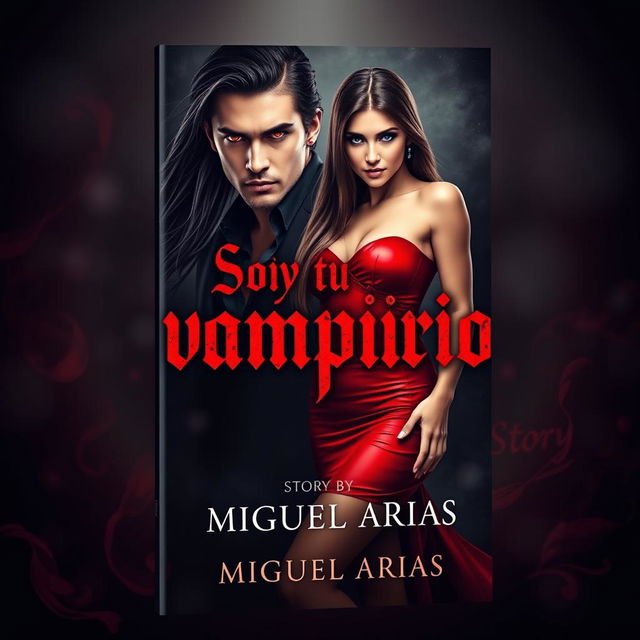 A stunning book cover design for a story titled 'Soy tu vampiro' by Miguel Arias