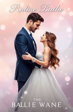 A book cover featuring a tall brunette man in a tailored navy blue suit and a woman with long brown hair, elegantly dressed in a fancy wedding dress