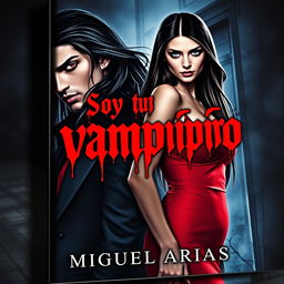 A captivating book cover for a story titled 'Soy tu vampiro' by Miguel Arias