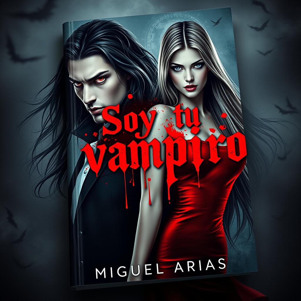 A captivating book cover for a story titled 'Soy tu vampiro' by Miguel Arias