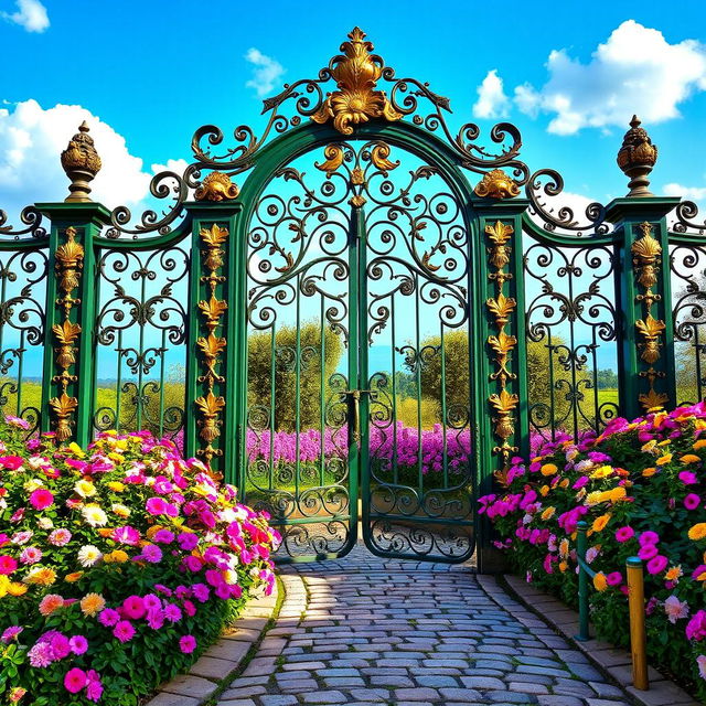 A beautifully ornate gate adorned with intricate floral patterns and elegant scrollwork