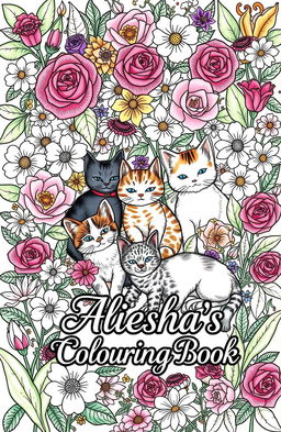 A beautifully designed adult colouring book cover titled 'Aliesha’s Colouring Book'