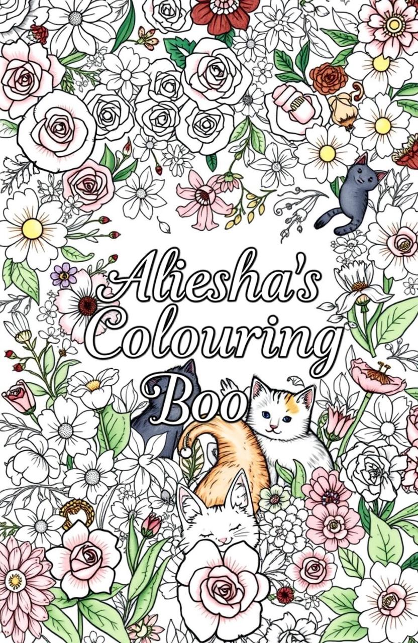 A beautifully designed adult colouring book cover titled 'Aliesha’s Colouring Book'