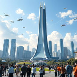 The Milad Tower situated in Tehran, Iran, envisioned in a futuristic setting 100 years in the future