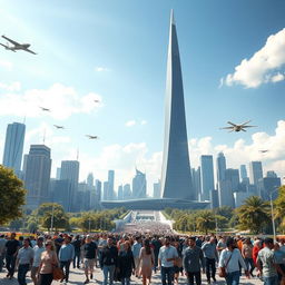 The Milad Tower situated in Tehran, Iran, envisioned in a futuristic setting 100 years in the future