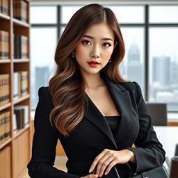 A portrait of Jennie Kim from Blackpink dressed as a lawyer