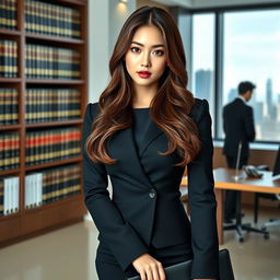 A portrait of Jennie Kim from Blackpink dressed as a lawyer