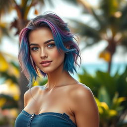 A beautiful female model with striking hair that captivates, appearing as though she is 20 years old