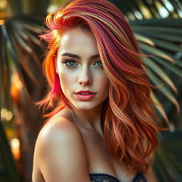 A beautiful female model with striking hair that captivates, appearing as though she is 20 years old