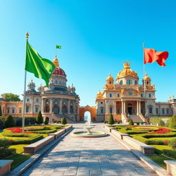 A stunning 3D illustration showcasing the majestic border between two grand palaces