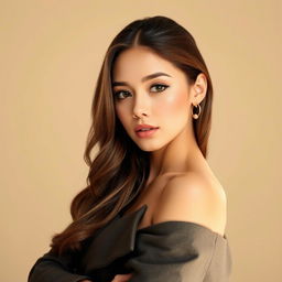 A beautiful female model with fair skin, embodying elegance and grace