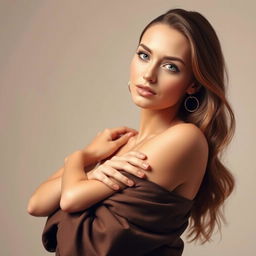 A beautiful female model with fair skin, embodying elegance and grace