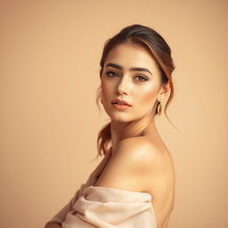 A beautiful female model with fair skin, embodying elegance and grace