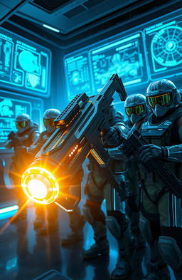 A futuristic scene depicting innovative weapons technology
