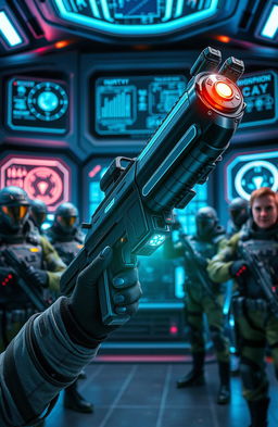 A futuristic scene depicting innovative weapons technology