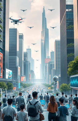 A futuristic cityscape showcasing the impact of artificial intelligence on society and law