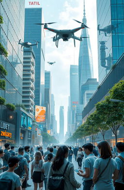 A futuristic cityscape showcasing the impact of artificial intelligence on society and law