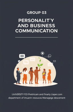 A professional and visually appealing cover page design for a presentation on Personality Development and Business Communication for Group 03