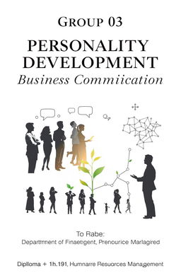 A professional and visually appealing cover page design for a presentation on Personality Development and Business Communication for Group 03