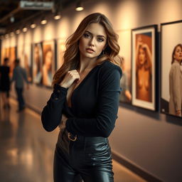 A professional female model posing elegantly, showcasing a blend of confidence and grace